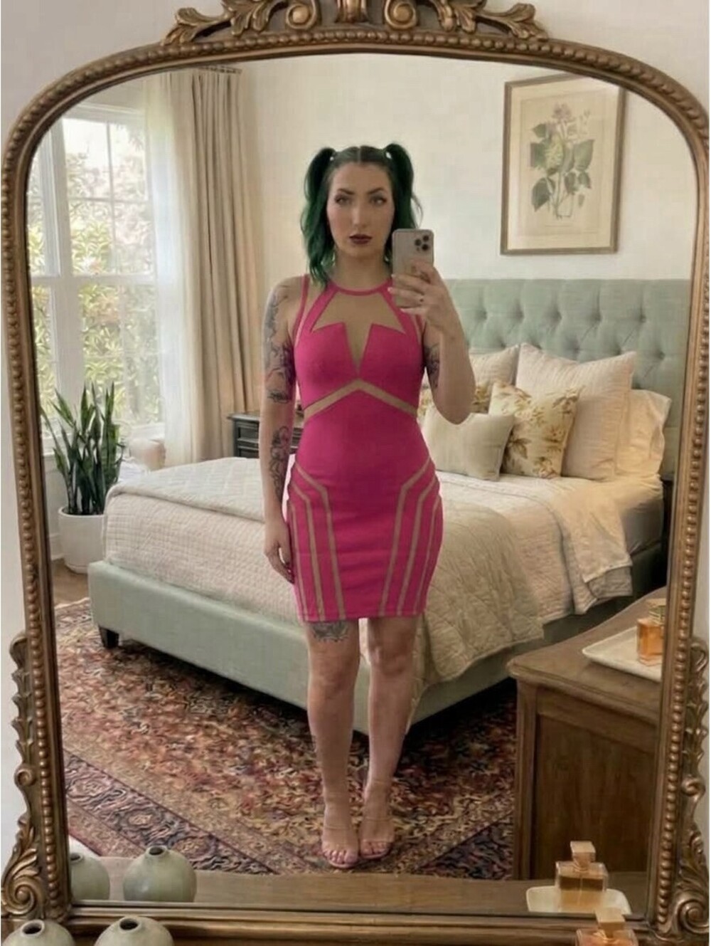 NWT Forever 21 Pink Bandage Bodycon Mini Dress Sheer Mesh Panels Size Small